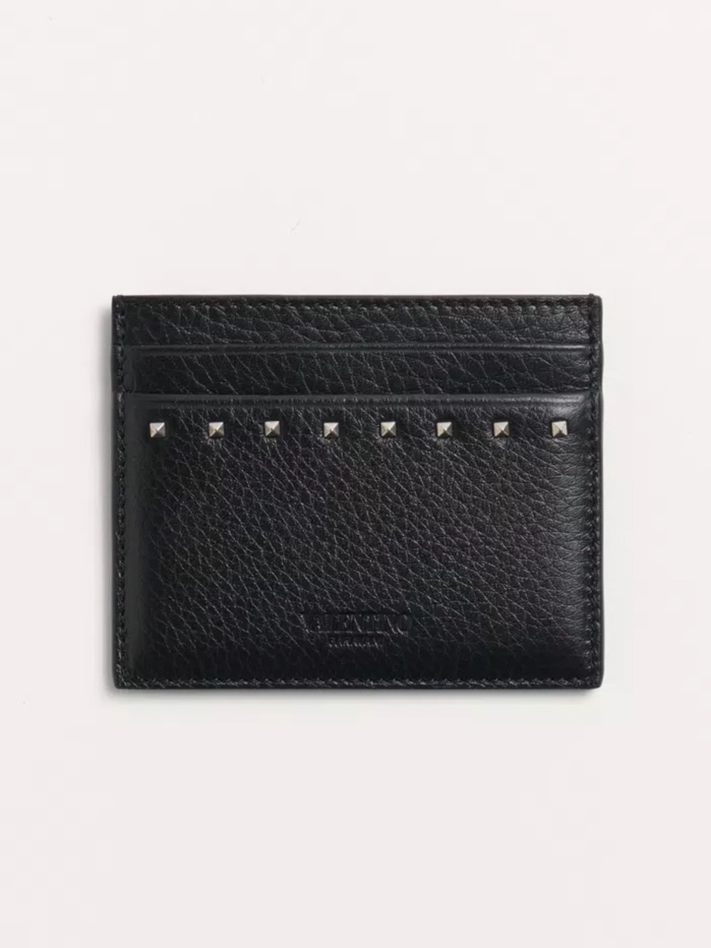 Valentino Garavani Black Rockstud Grainy Calfskin Cardholder